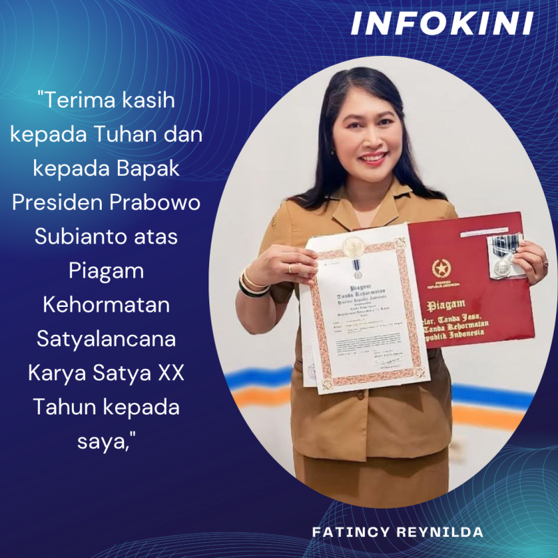 Kepala Dinas Ketahanan Pangan dan Perikanan Kabupaten Manggarai Barat, Fatincy Reynilda, menerima Penghargaan Tanda Kehormatan Satyalancana Karya Satya XX.