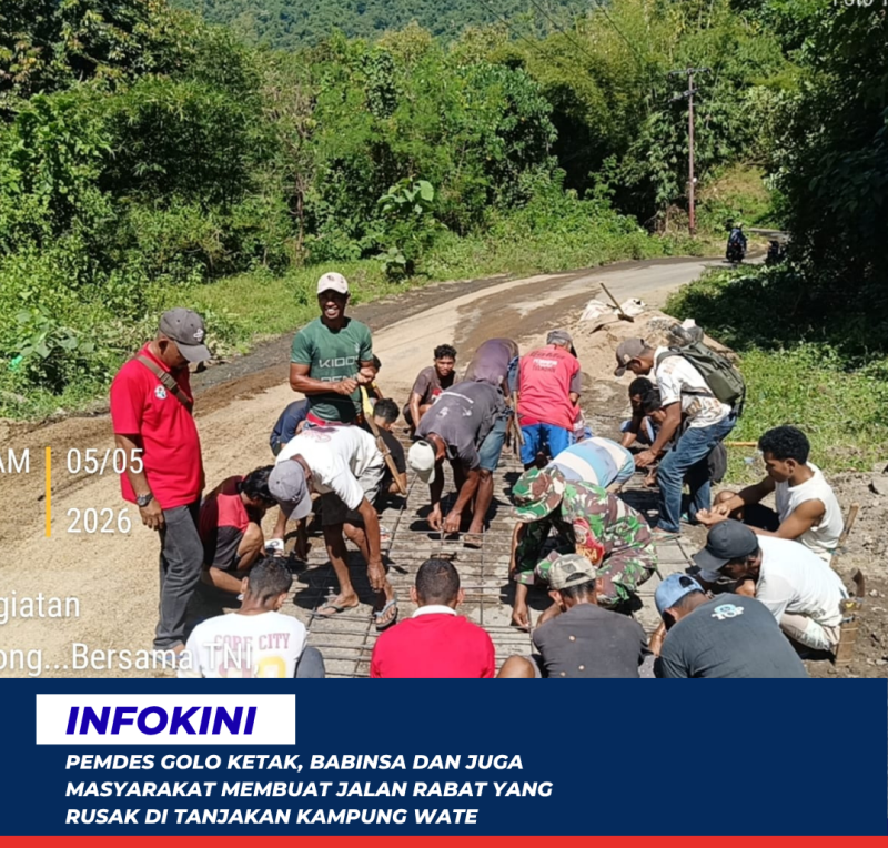 Pemdes Golo Ketak, Banbisa dan juga masyarakat perbaiki jalan rusak, Tanjakan Kampung Wate. 