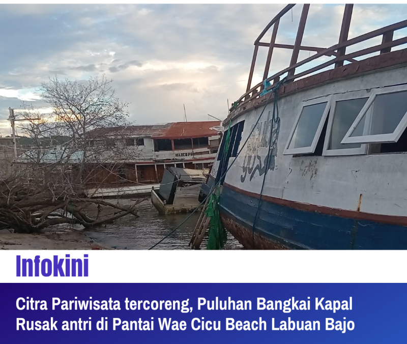 Puluhan Bangkai Kapal rusak antri di Pantai Wae Cicu Beach.