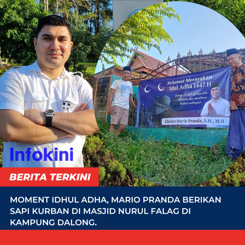 Aksi Peduli sesama, Mario Pranda, berikan samping kurban di Masjid Nurul Falag kampung Dalong.