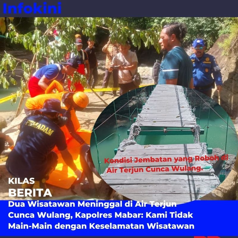 Kedua Jenazah saat di evakuasi oleh Tim SAR dan Kepolisian di Air Terjun Cunca Wulang.
