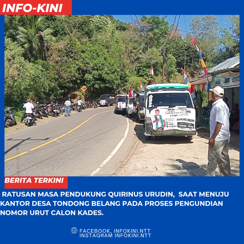 Ratusan Masa Pendukung Padati Jalan Untuk Menghantar Quirinus Urudin ke Kantor Desa untuk Pengundian Nomor Urut Calon Kepala Desa.