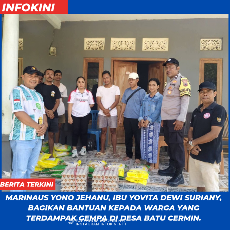 Bukti Kepedulian Sesama, Kades Marianus Yono Jehanu di dampingi Ibu Yovita Dewi Salurkan Bantuan Material untuk Korban Gempa di Desa Batu Cermin.