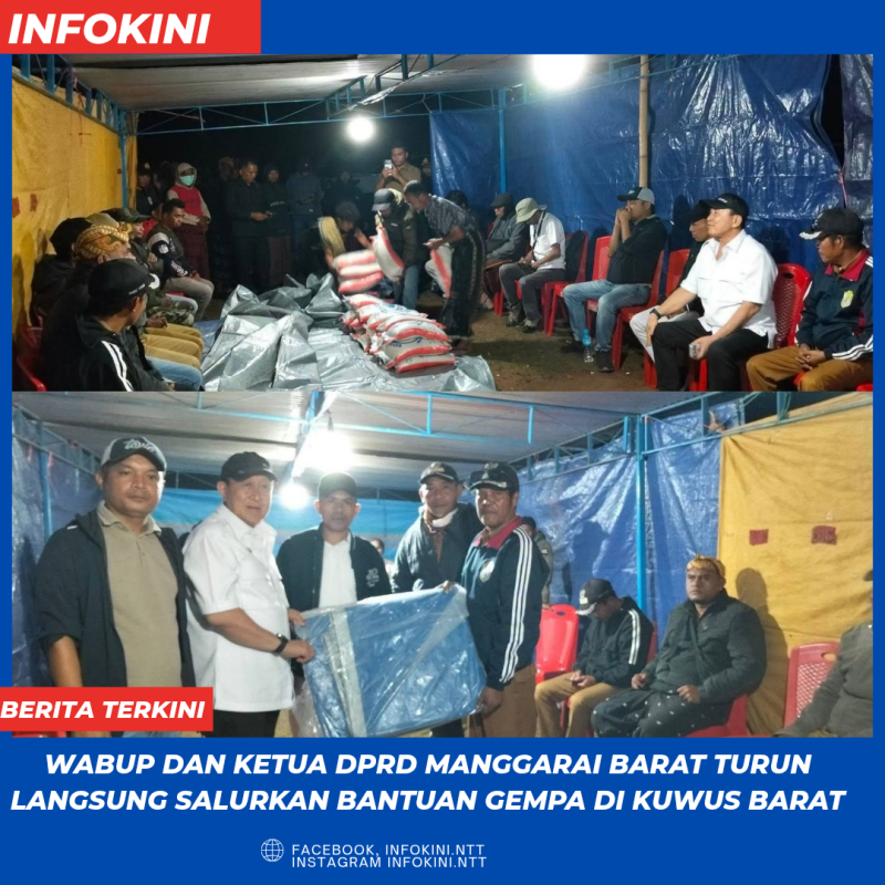 Wakil Bupati Yulianus Weng, saat menyerahkan secara simbolis bantuan kepada masyarakat di Kuwus Barat.