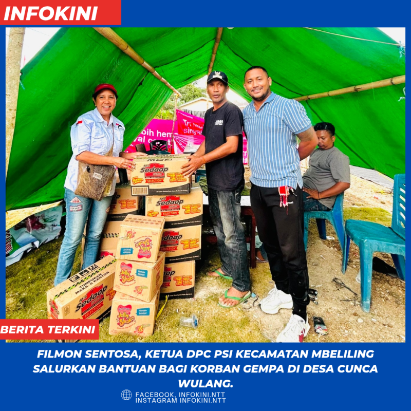 DPC PSI Kecamatan Mbeliling salurkan bantuan bagi korban gempa di Desa Cunca Wulang.