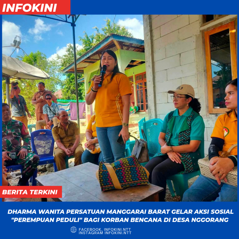Ny. Fatinci Reynilda Sodo, Ketua Dharma Wanita Persatuan Manggarai Barat, saat menemui warga Pascabencana di Desa Nggorang.