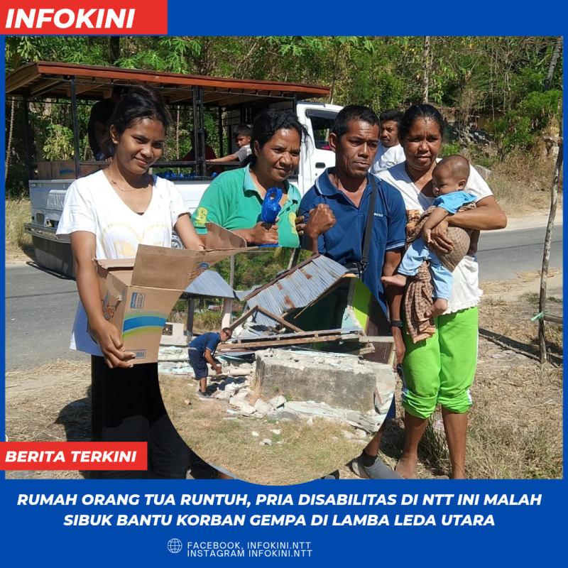 Siprianus Jedeo, seorang pria yang penyandang Disabilitas yang rela berbagi kasih kepada warga yang terdampak gempa di Kecamatan Lamba Leda Utara.