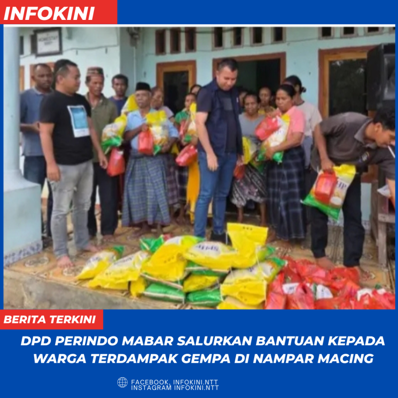 Hasanudin, Ketua DPD Perindo Mabar, Salurkan paket bantuan kepada warga terdampak di Desa Nampar Macing.